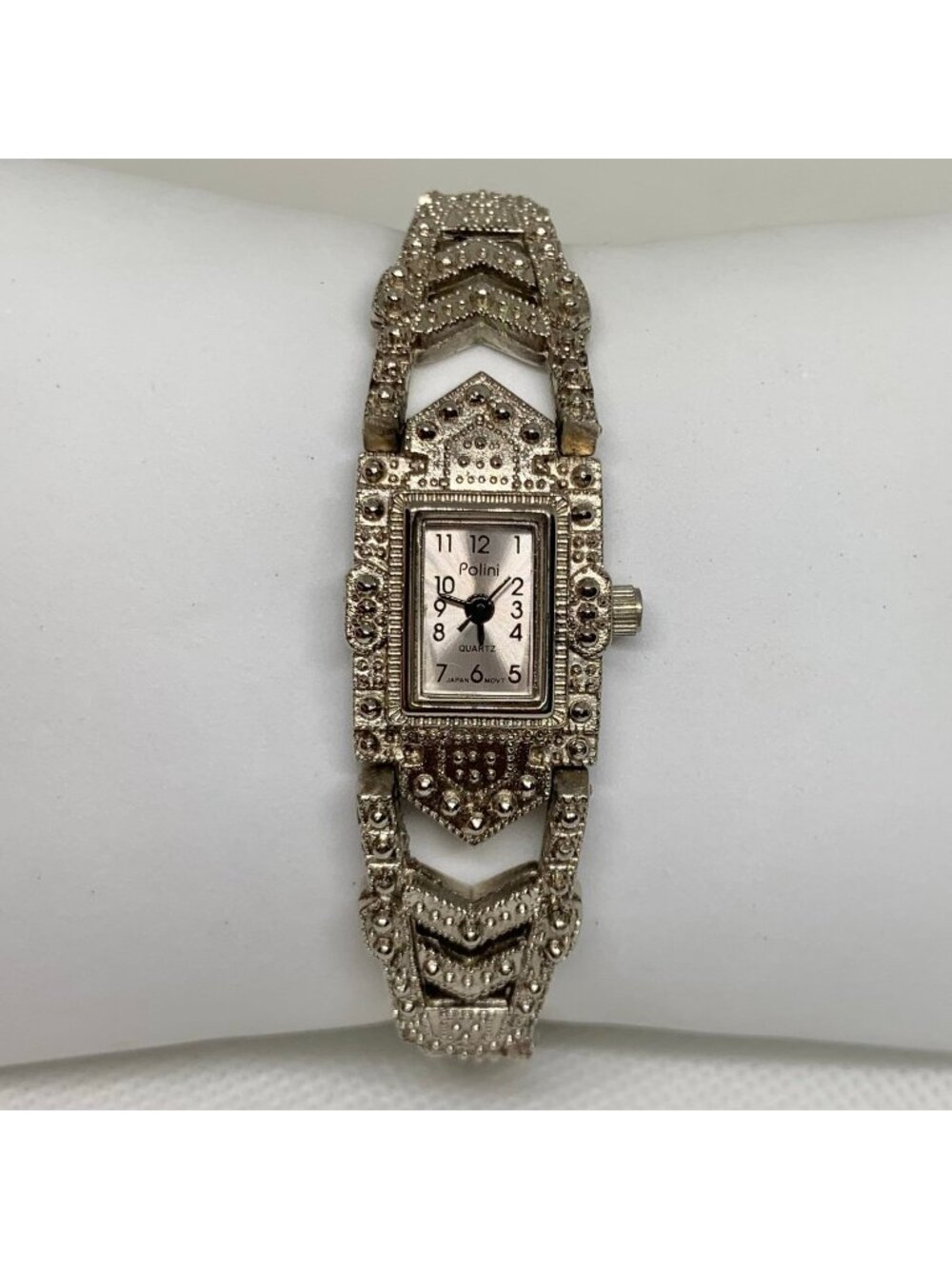 Polini silver tone women watch 18mm quartz analog Marcasite up to 7.5” running